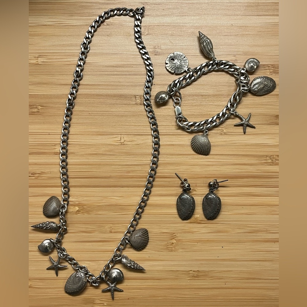 silver seashells jewelry set